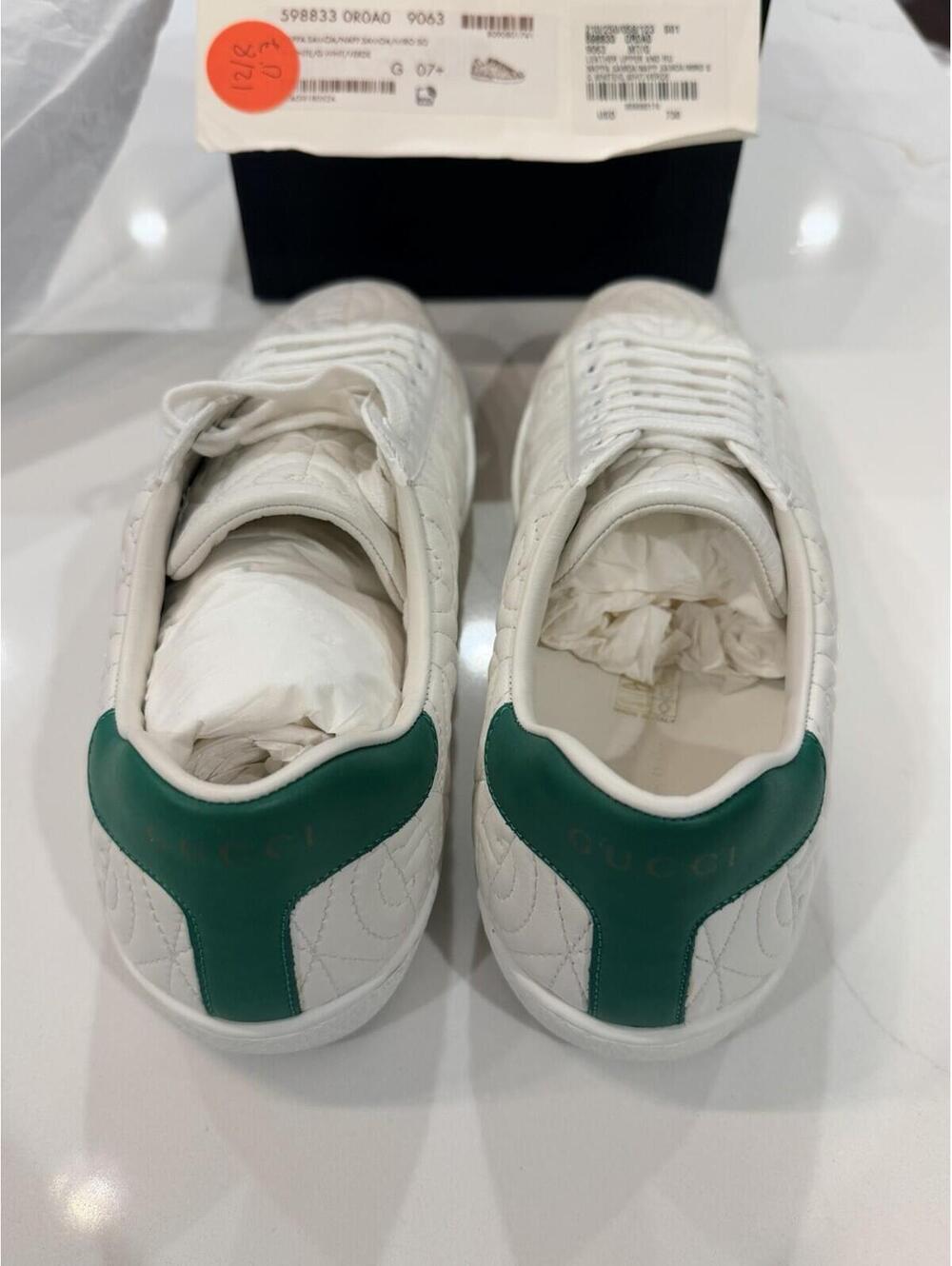 Gucci White Green Quilted Leather Low Top Sneakers Mens Sz G7+ US Sz 8 8.5 - Picture 3 of 9